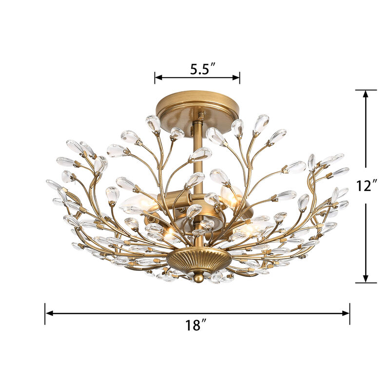 Fleur Brushed Brass 4-light Crystal Beaded 9-Branch Semi-Flush Mount image number 6