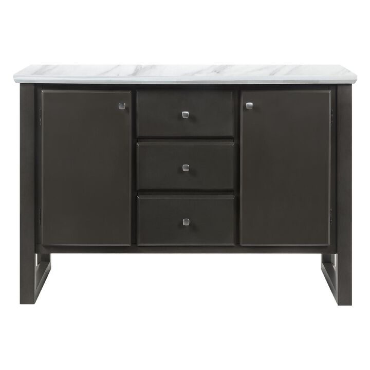 54 Inch Solid Wood Sideboard Cabinet Console, 3 Drawers, Faux Marble, Gray