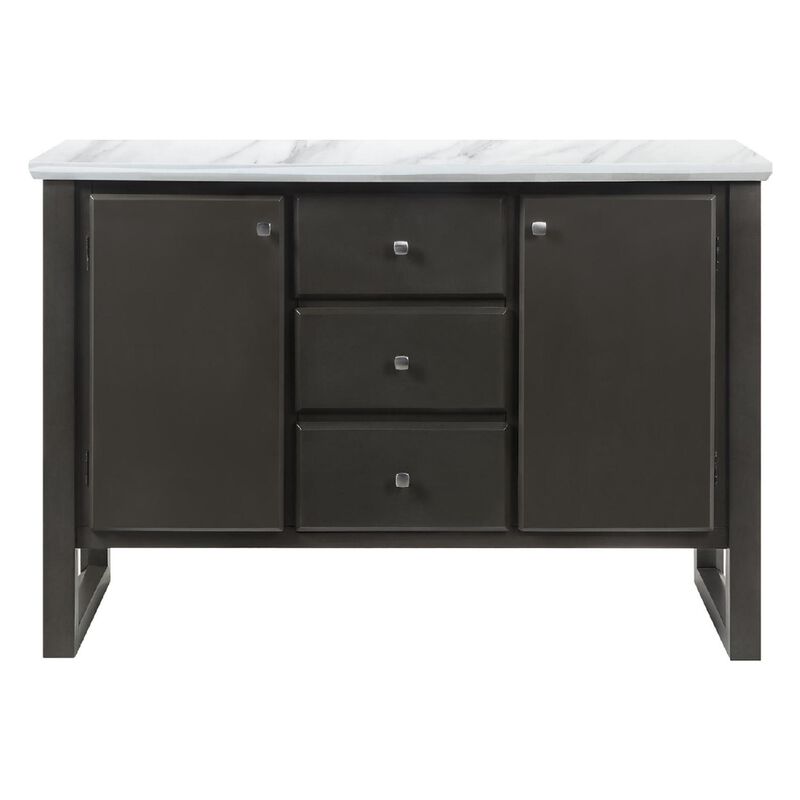 54 Inch Solid Wood Sideboard Cabinet Console, 3 Drawers, Faux Marble, Gray