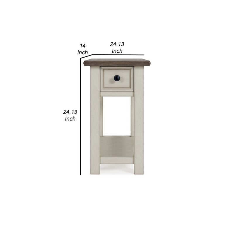 24 Inch Side End Table, White Wood Base, Power Socket and USB Chargers-Benzara image number 5