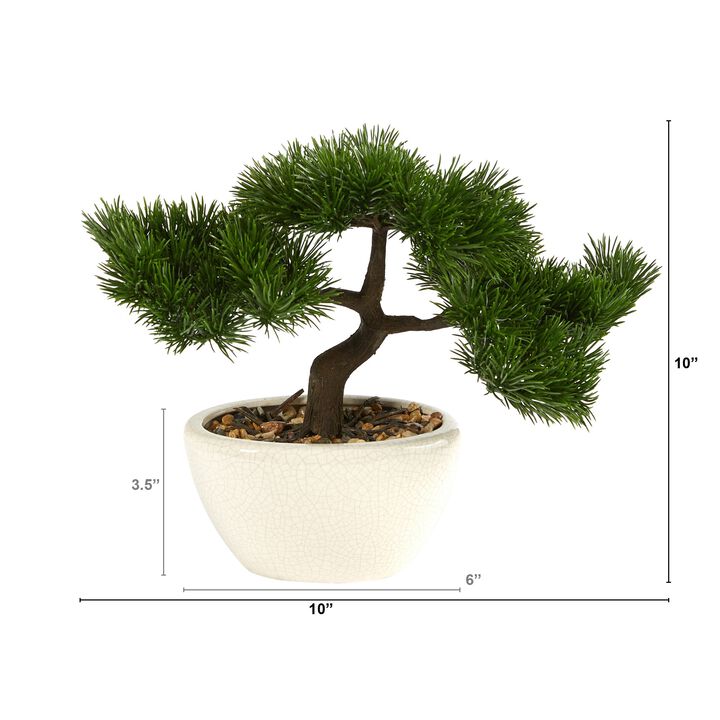 HomPlanti 10 Inches Cedar Bonsai Artificial Tree in Decorative Planter