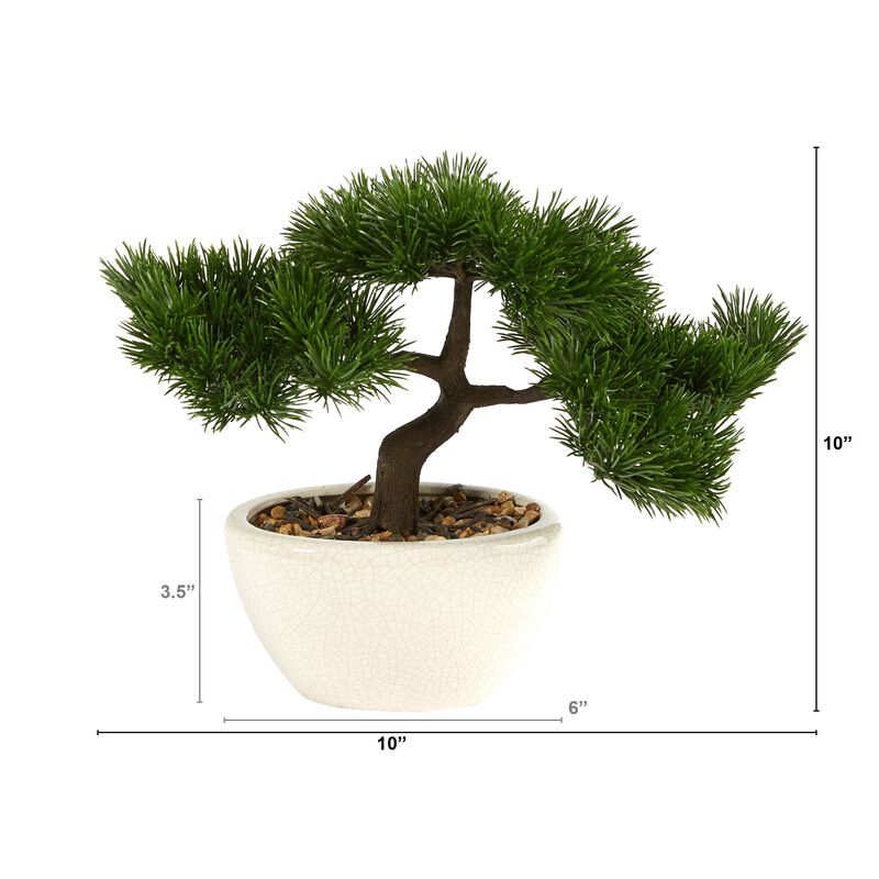 Hivvago 10 Inches Cedar Bonsai Artificial Tree in Decorative Planter