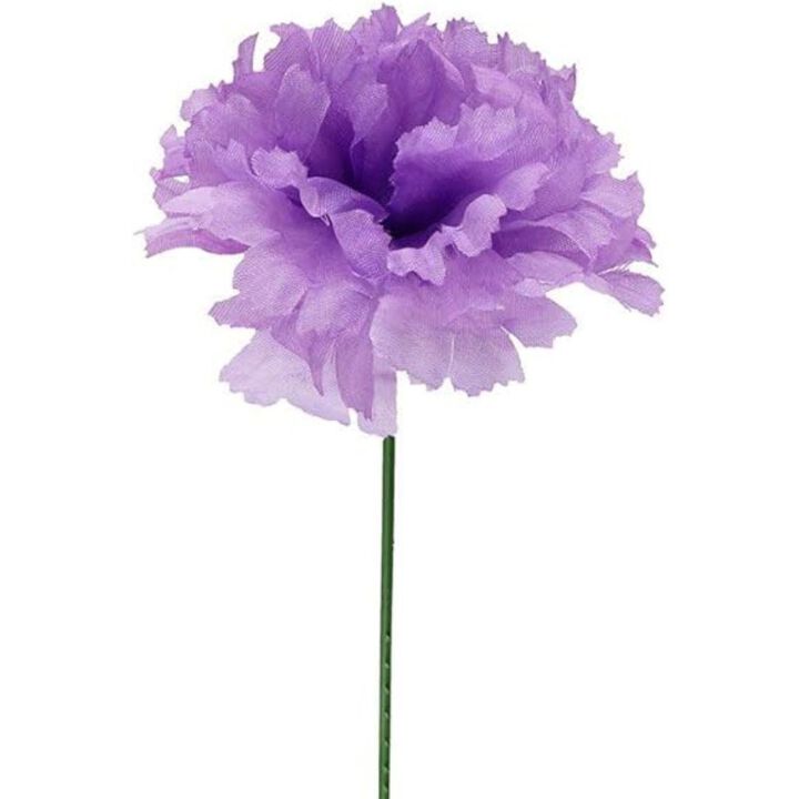 Lavender Silk Carnation Picks, Artificial Flowers for Weddings, Decorations, DIY Decor, 100 Count Bulk, 3.5" Carnation Heads with 5" Stems