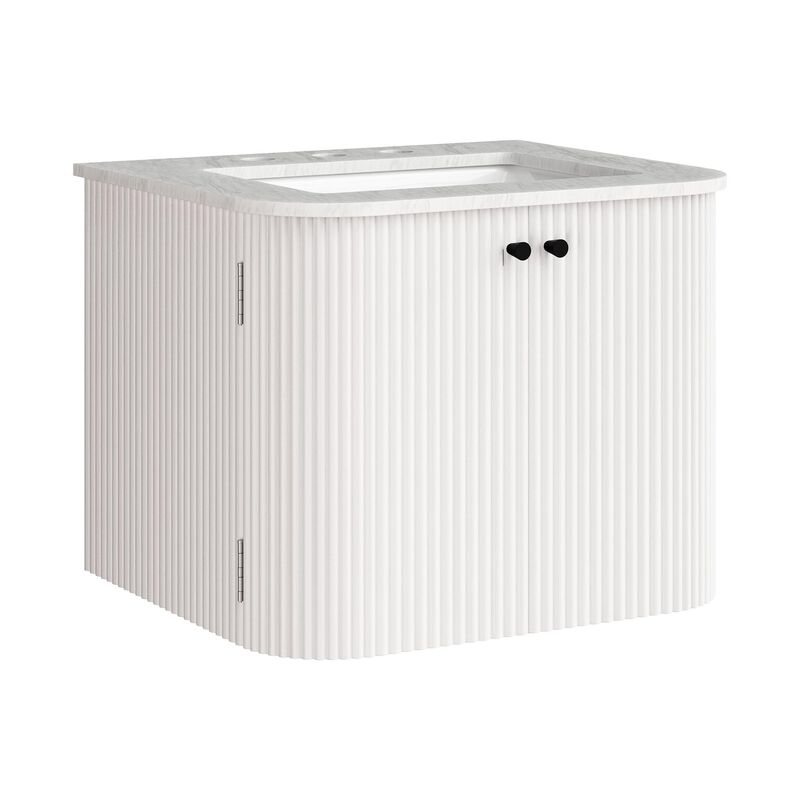 Modway Zia 24 inch Wall-Mount Bathroom Vanity in Ivory with Marble Sink Basin - Floating Bathroom Cabinet with Fluted Design image number 0