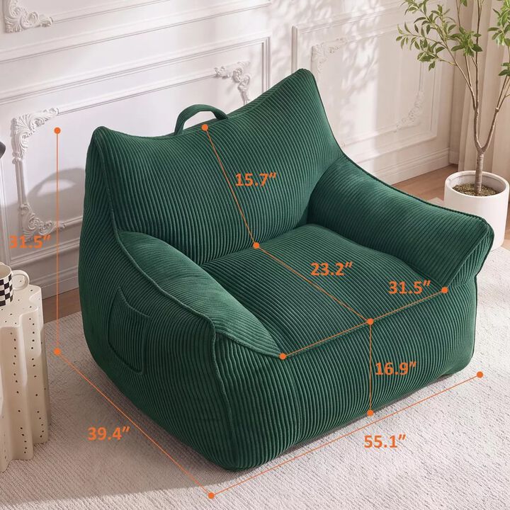Vipbear Corduroy Bean Bag Chair with Armrests Comfy Lazy Floor Sofa Couch for Living Room, Bedroom