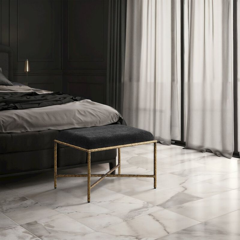 Meridian Furniture Valley Black Chenille Fabric Bench