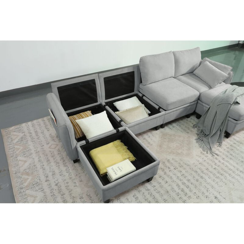 Lomfad Chenille Modular L‑Shaped Sectional Sofa image number 5