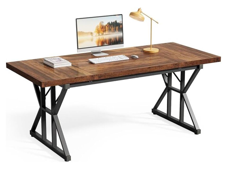 Office Desk &ndash; 70.8" Brown‑Black Wooden Executive Writing Table for Home & Work