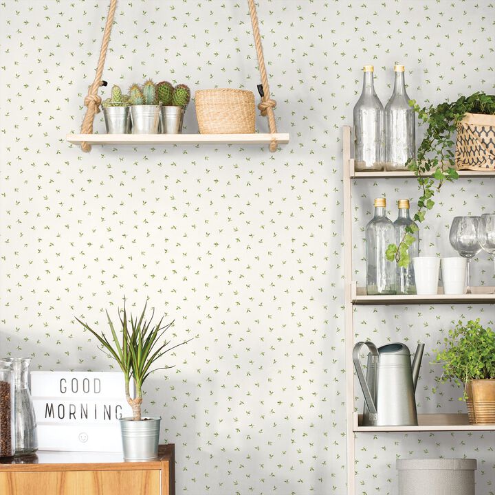 Just Kitchens Leaf Toss Green Wallpaper G45436