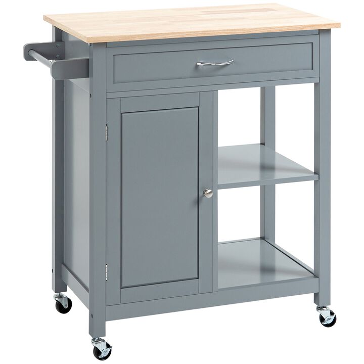 Kitchen Island Cart, Rolling Kitchen Island with Storage, Solid Wood Top, Drawer, for Dining Room, Gray