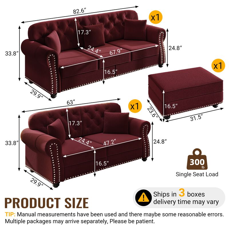 Takcaf Chesterfield Sofa Set image number 7