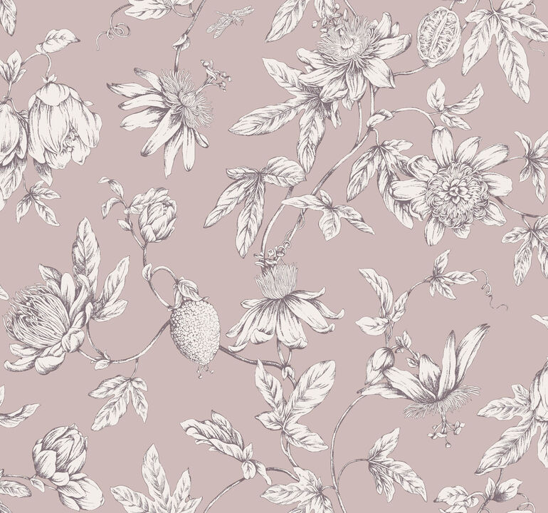 Passion Flower Toile Orchid Wallpaper