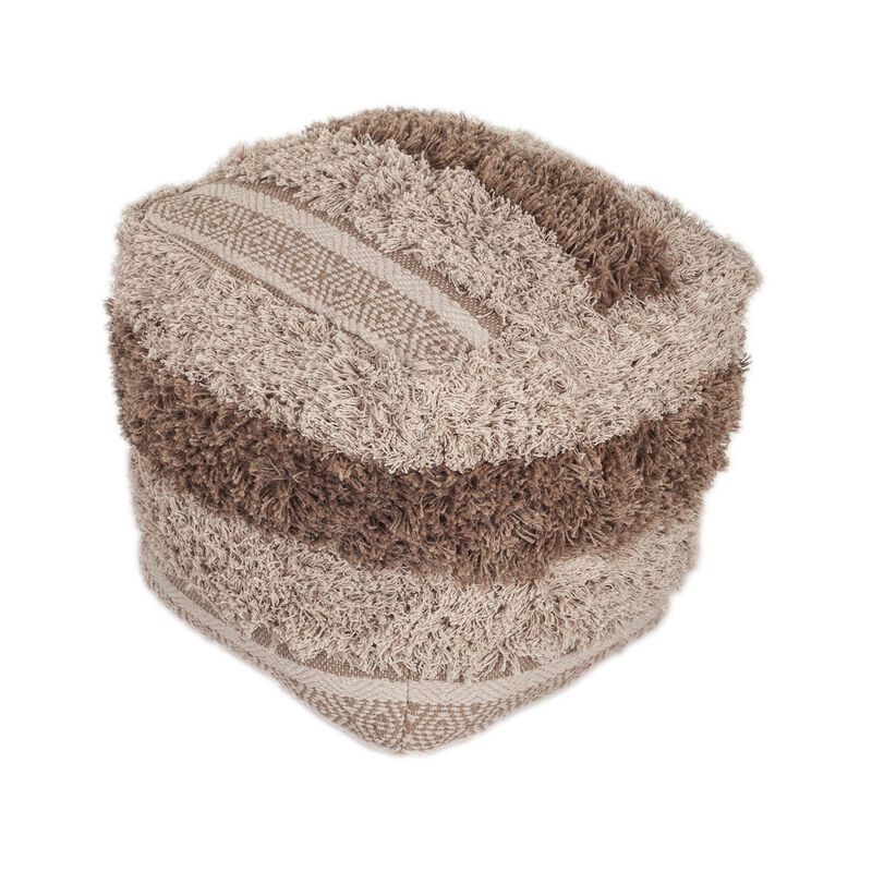 Hivvago 18 Inch Beige Striped Pouf Ottoman
