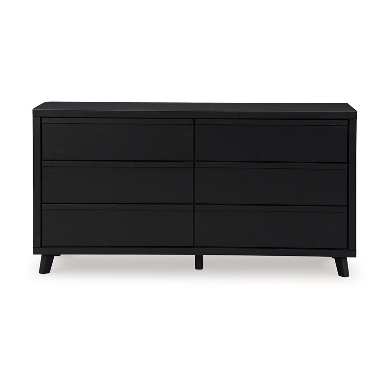 Danzi 62 Inch Dresser, 6 Storage Drawers, Modern Black Laminate Finish - Benzara