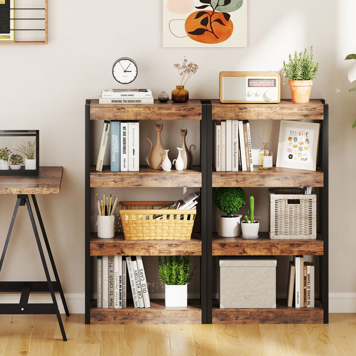 Modern 4-Tier Bookcase with Wooden Shelves and Dual Anti-Tipping Devices
