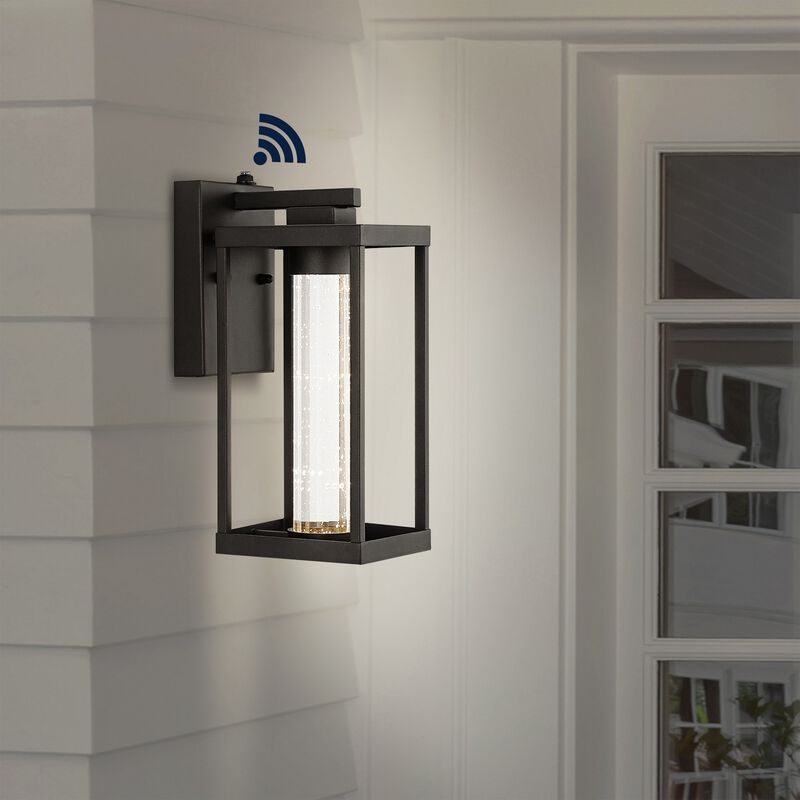 Juno 1-Light Industrial Vintage Iron/Seeded Glass with Dusk-to-Dawn Sensor Integrated LED Outdoor Sconce