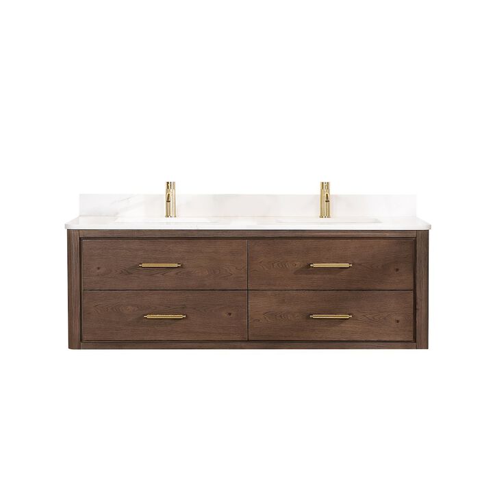 Vinnova Design Cristo 60M Floating Double Bath Vanity in Aged Dark Brown Oak
