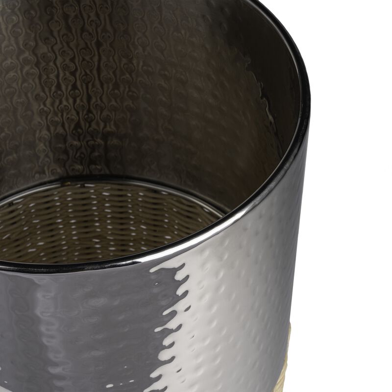 Asher Modern 4.13-Gallon 2-Tone Faux Wicker/Metal Cylinder Waste Basket, Black/Natural