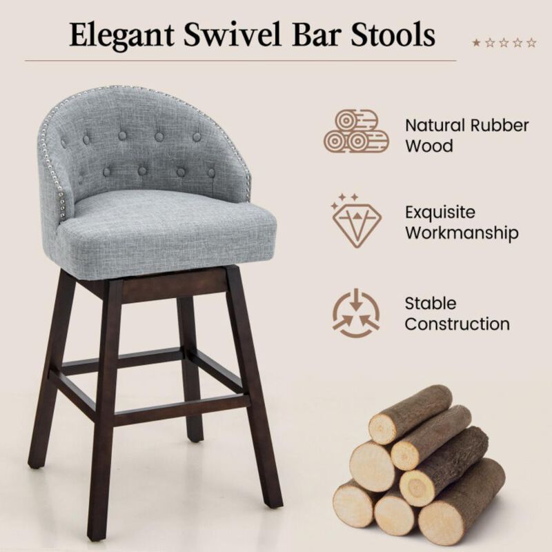 Hivvago Set of 2 Swivel Bar Stools with Rubber Wood Legs and Padded Back