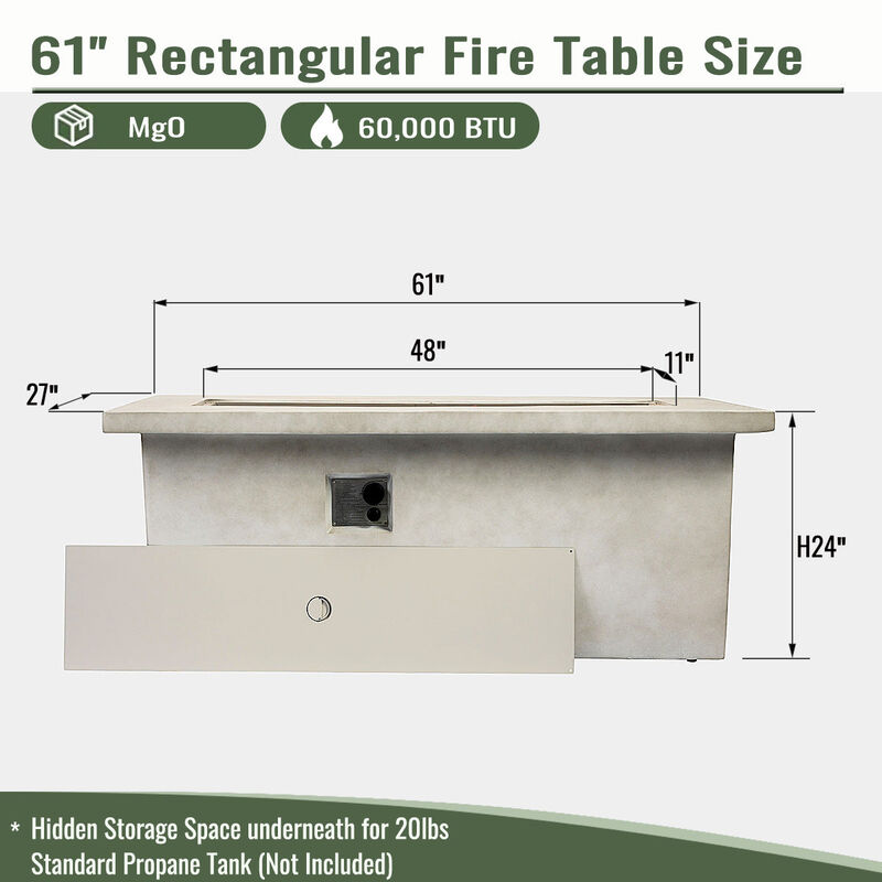 60" Propane Gas Fire Pit Table, 60000 BTU Rectangular Concrete Fire Pit for Outside Backyard Deck Garden Courtyard image number 2