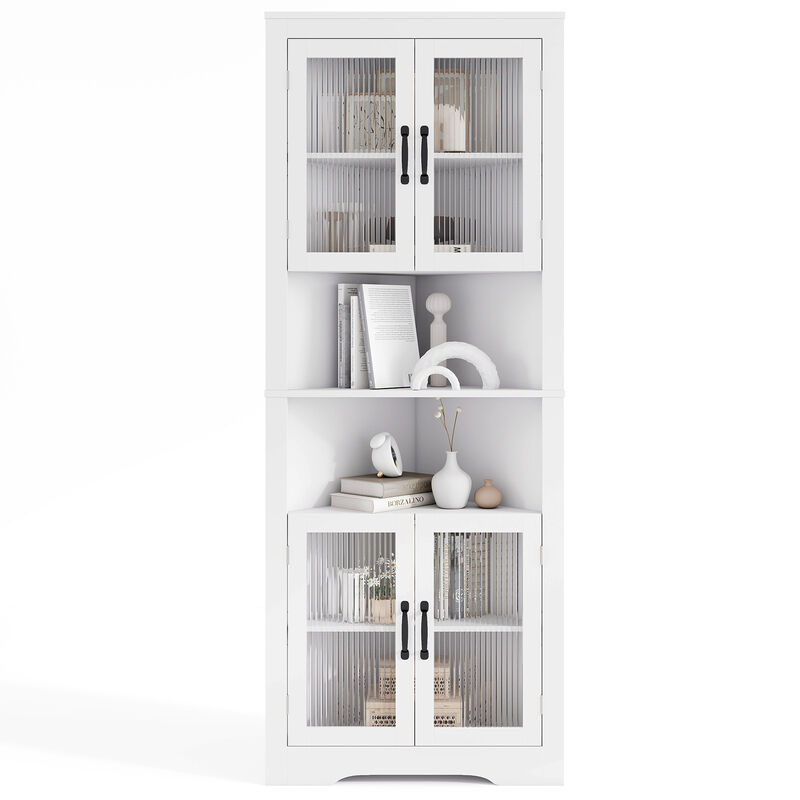 White 67 Inch Tall Corner Buffet Cabinet with Tempered Glass Doors image number 3