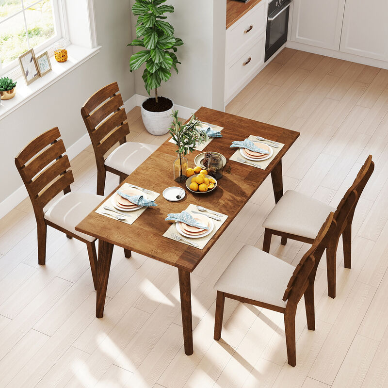 Set of 2 Dining Chairs with Slatted High Back and Solid Rubber Wood Legs