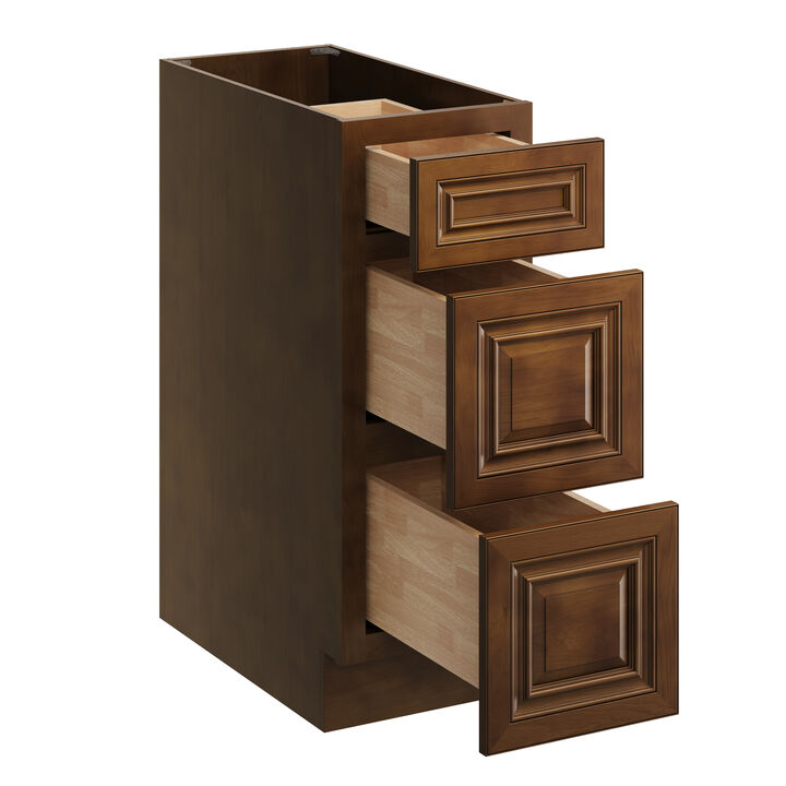 Compact 3-Drawer Base Cabinet, Soft-Close Undermount Slides for Kitchen or Bathroom Storage