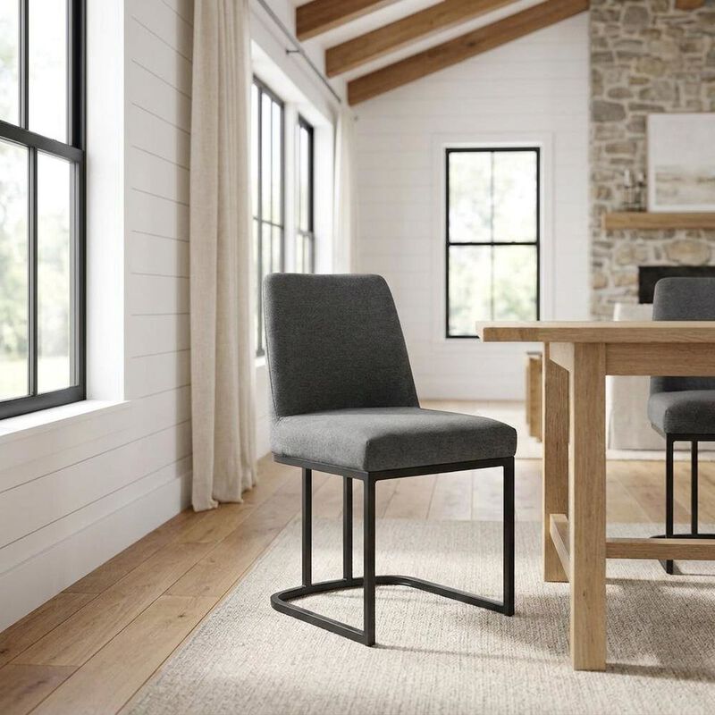 Upholstered Fabric Dining Side Chair with Sled Base, Black Charcoal image number 3