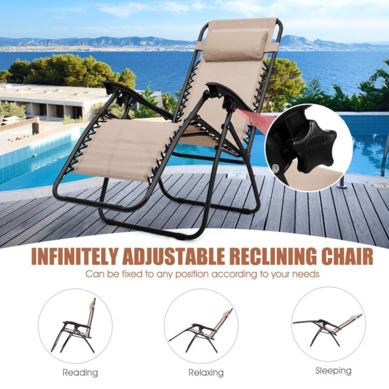 Hivvago 3 Pieces Folding Portable Zero Gravity Reclining Lounge Chairs Table Set