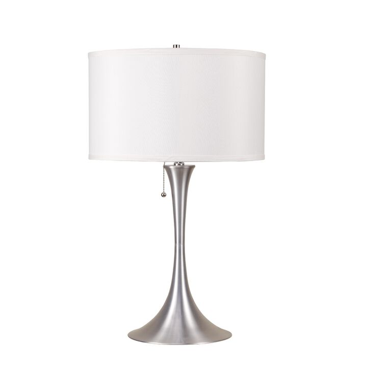 HomeRoots 28" Silver Metal Bedside Table Lamp With White Shade