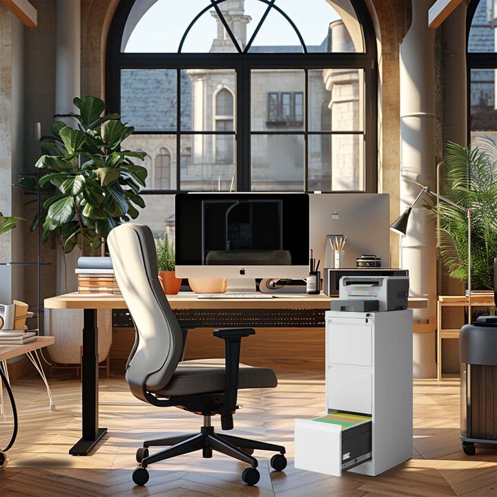 3 Drawer Metal Vertical File Cabinet with Lock Office Home Steel Vertical File Cabinet for A4 Legal/Letter Size
