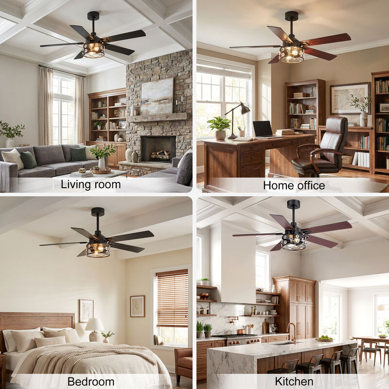 Breezary 52" Ceiling Fan with Lights, E26 Glass Shade,Wood Blades, Quiet DC Motor, Remote Control, 6 Speeds, Reversible, Timer image number 8