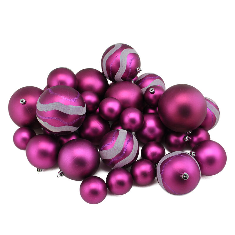 39ct Magenta Pink Shatterproof 2-Finish Christmas Ball Ornaments 4" (100mm)