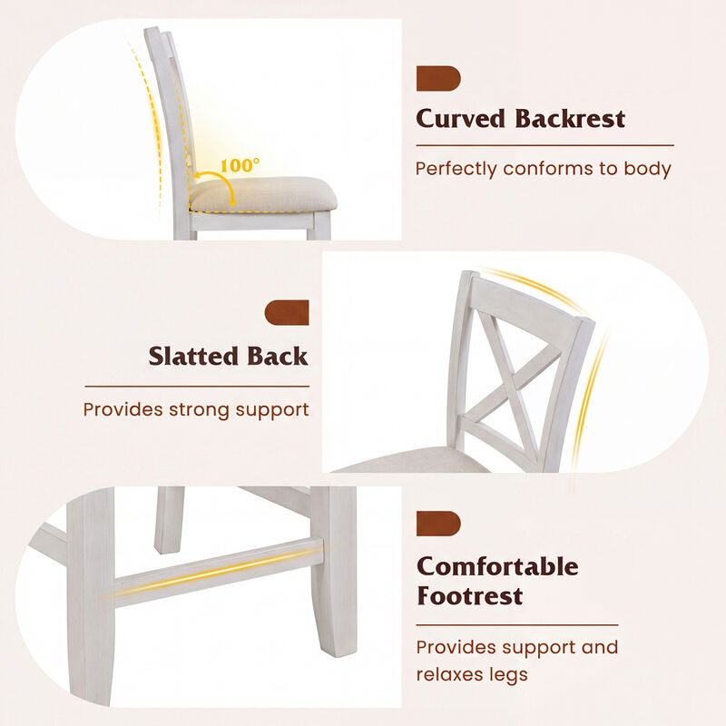 Set of 2 Farmhouse Counter Stools with Upholstered Cushion and Footrest image number 5