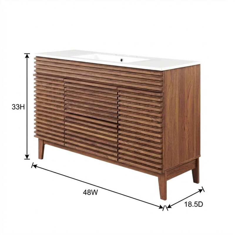 Walnut White 48-Inch Floor-Mount Single Sink Bathroom Vanity image number 2