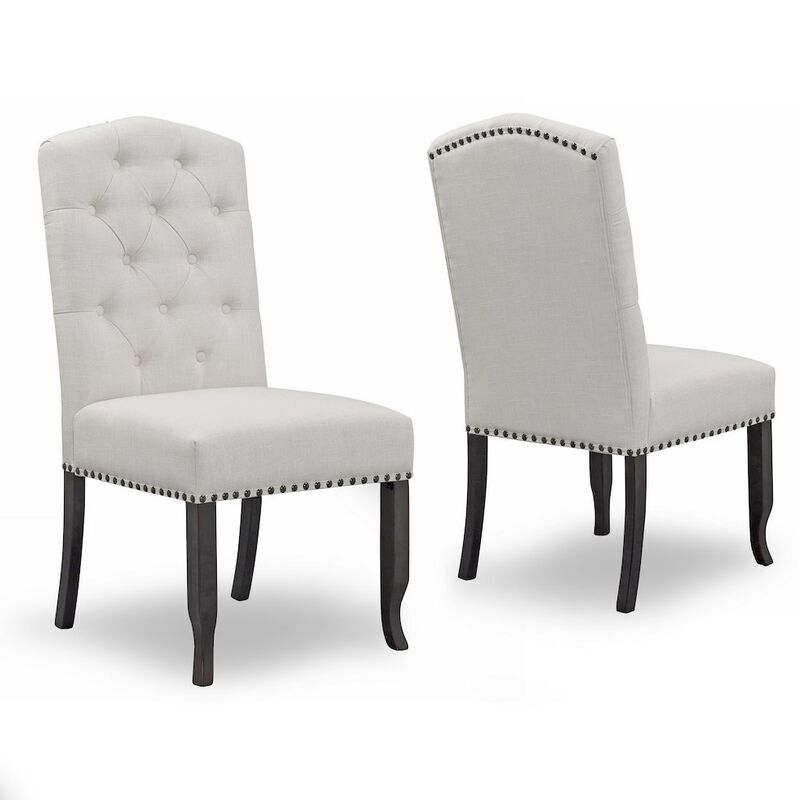 Glamour Home Set of 2 Beige Fabric Dining Chair Tufted Buttons and Nail Head Accent