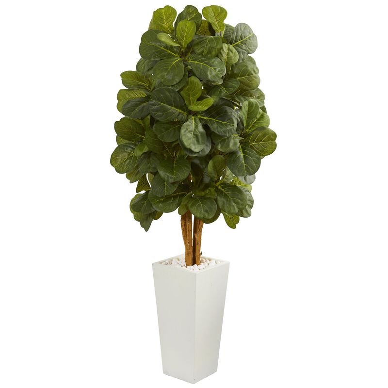 Hivvago 5 Feet Fiddle Leaf Artificial Tree in White Tower Planter