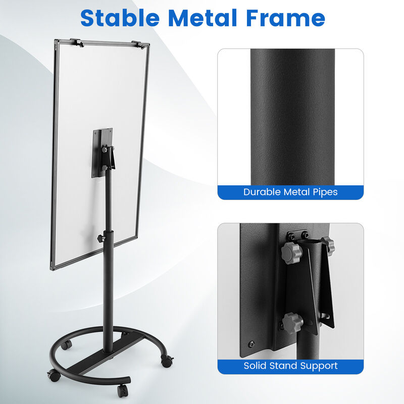 Adjustable Height Mobile Whiteboard with Round Stand and Paper Clip Holder