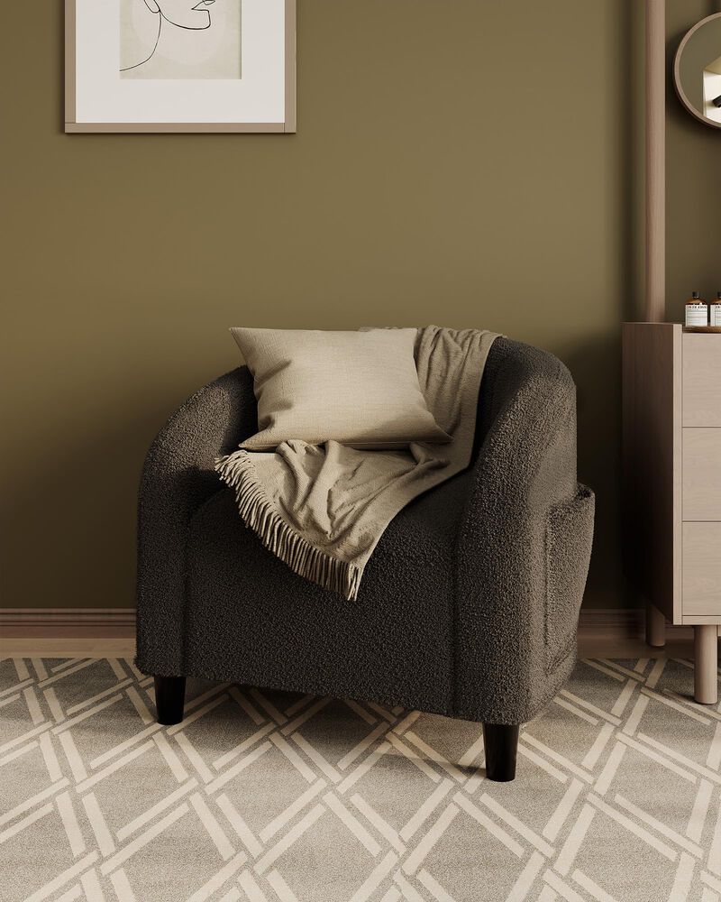 Modern Barrel Accent Chair, Soft Padded Round Armchair in Suede & Boucle Fabric, Ideal for Living Room, Bedroom and Lounge image number 1
