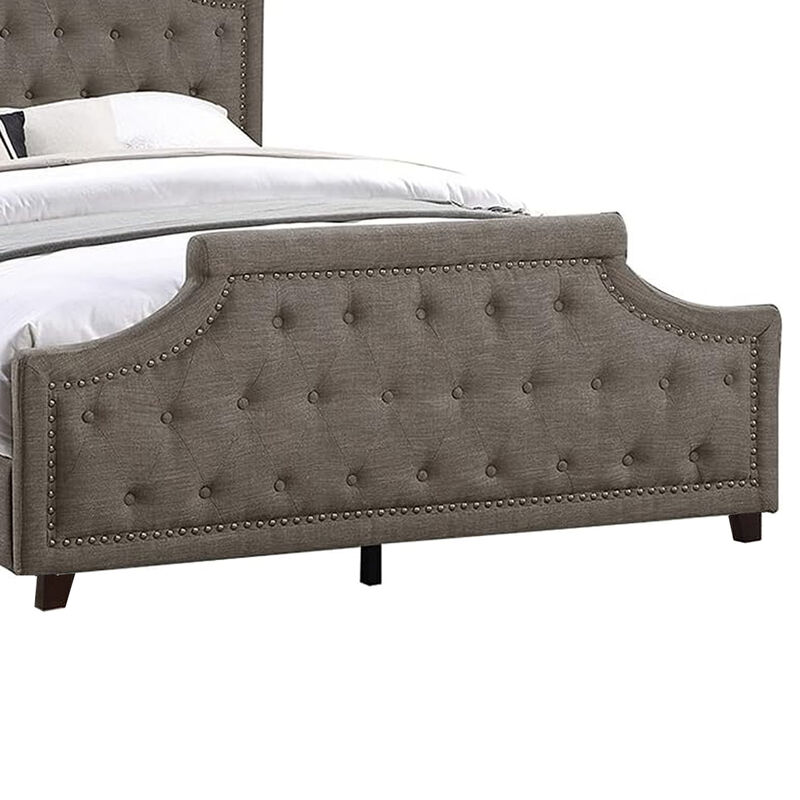 Gia Upholstered King Size Bed, Clipped Corners, Rich Brown Polyester Fabric - Benzara