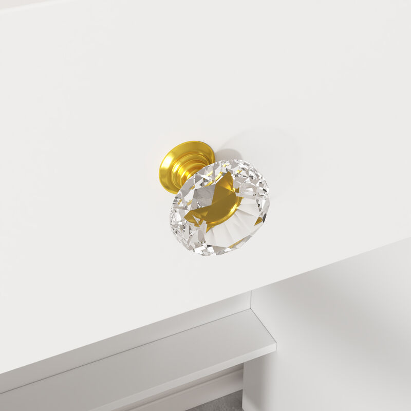 FUFU&GAGA Large Mirror Vanity Dresser with 9 Drawers & LED Lighting, Tempered Glass Top, Open Shelf, and Crystal Knobs, Modern White Finish (43.3 in.  W x 15 in.  D x 55 in.  H),White