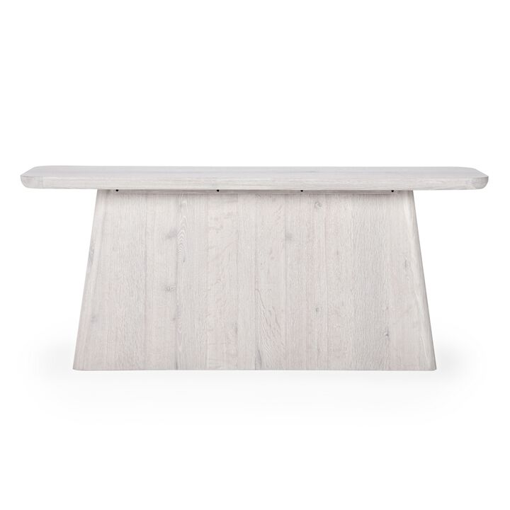 Lina 72 Inch Console Table, Angular Pedestal, Rectangular, White Oak Wood - Benzara