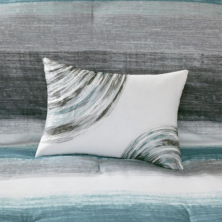 Belen Kox Aqua Watercolor Stripe Complete Bed and Sheet Set, Belen Kox