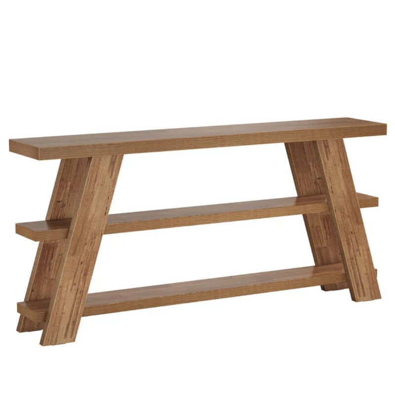 3-Tier Narrow Sofa Console Table, Farmhouse Foyer Entryway Table - Brown image number 0