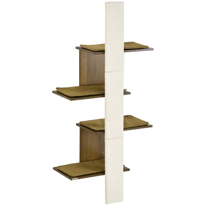 Natural Cat Playground: 4-Layer Wall-Mounted Tree with Scratching Board