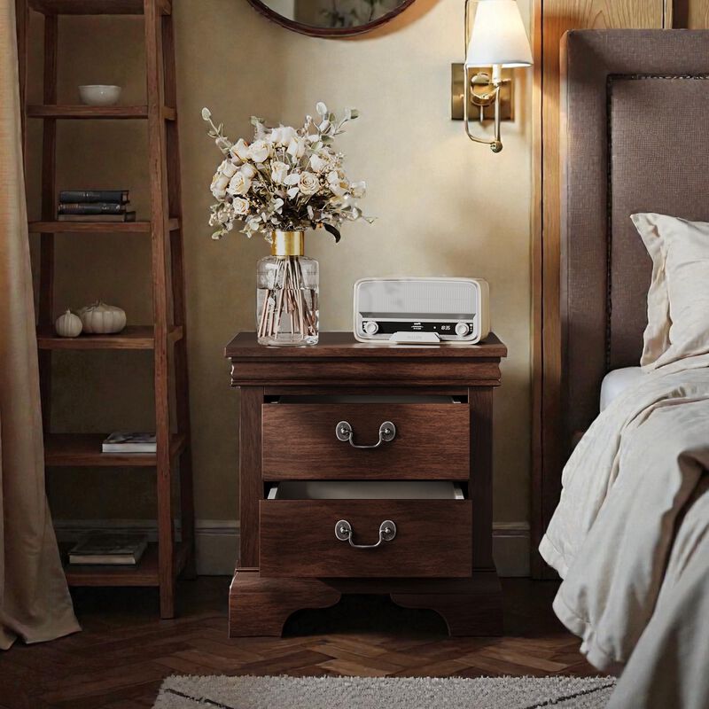 22" Assembled Classic Wooden Nightstand 2-Drawer Antique Pulls image number 1