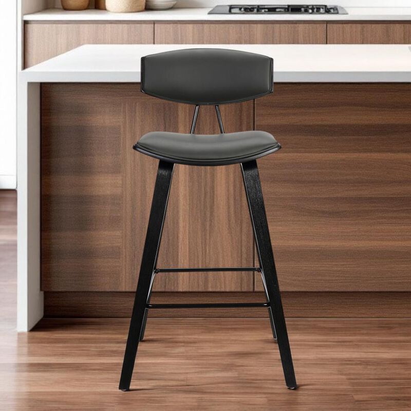 Hivvago 29 Inch Gray and Black Faux Leather and Iron Low Back Bar Height Bar Chair