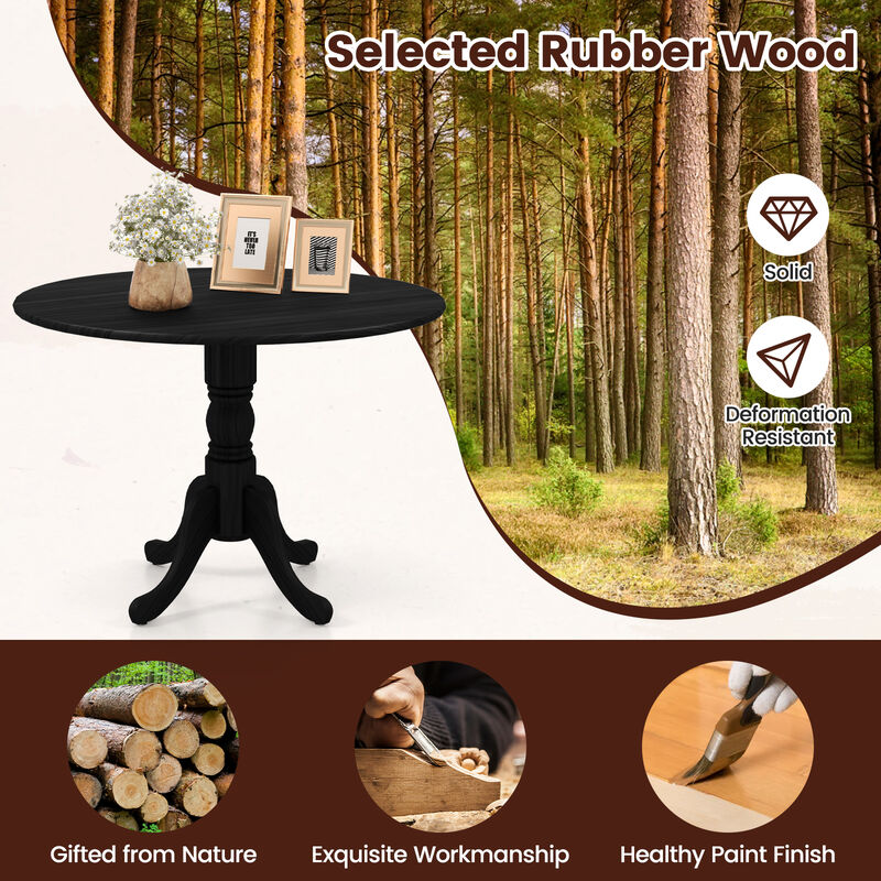 Wooden Dining Table with Round Tabletop and Curved Trestle Legs.