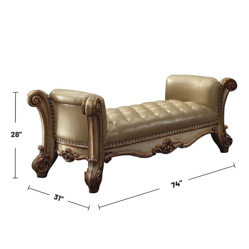 Simple Relax Upholstered Bedroom Bench with Button Tufted Seat in Bone and Gold Patina image number 2
