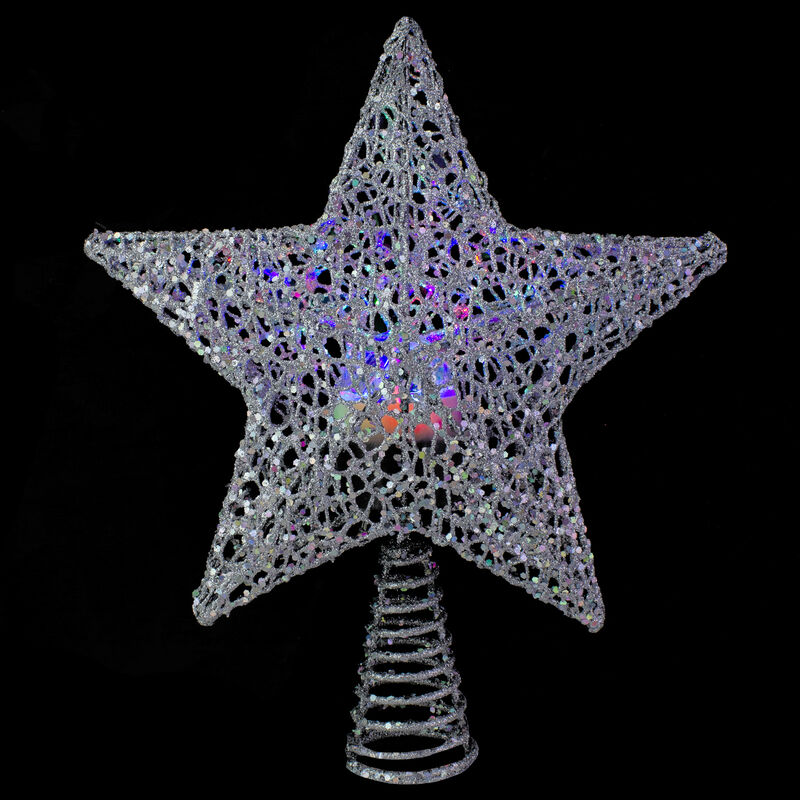 13" Lighted Silver Star with Rotating Projector Christmas Tree Topper - Multicolor LED Lights